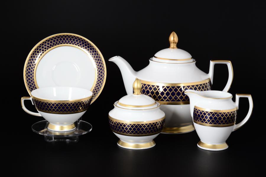 Фарфоровый чайный сервиз Falkenporzellan Valencia Cobald Gold на 6 персон 17 предметов