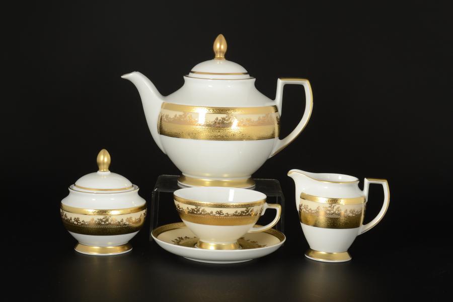 Фарфоровый чайный сервиз на 6 персон Falkenporzellan Cream Gold 17 предметов