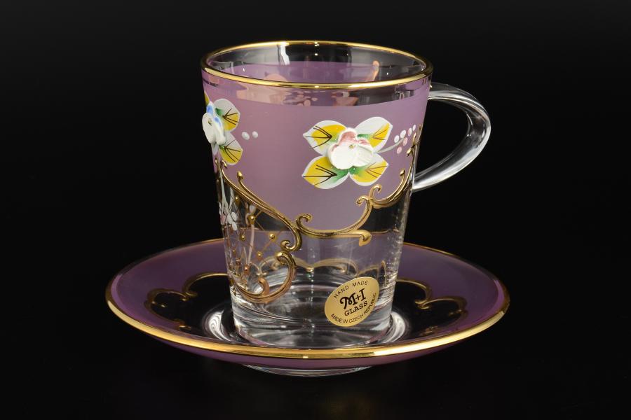 Комплект чайных пар Uhlir розовый фон (6 пар)