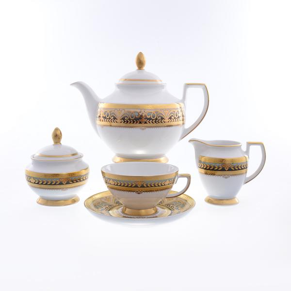 Фарфоровый чайный сервиз Falkenporzellan Arabesque Seladon Gold 6 персон 17 предметов