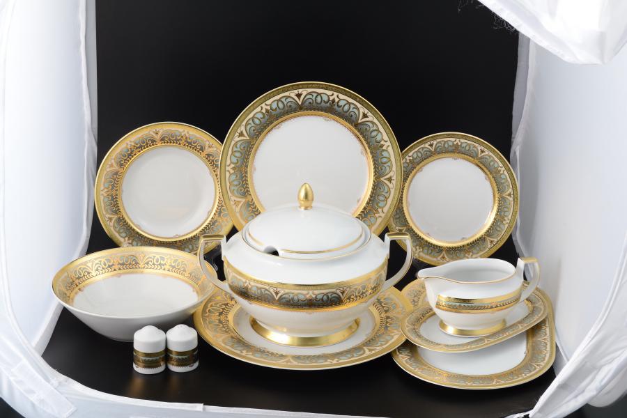 Обеденный сервиз на 6 персон 27 предметов Arabesque Seladon Gold