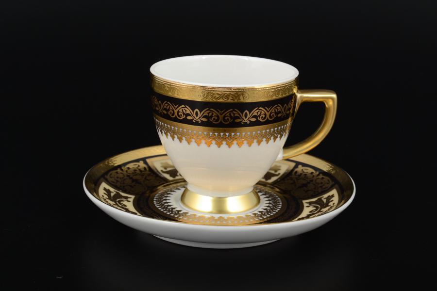 Фарфоровый Комплект кофейных пар 110 мл Diadem Black Creme Gold (6 пар)