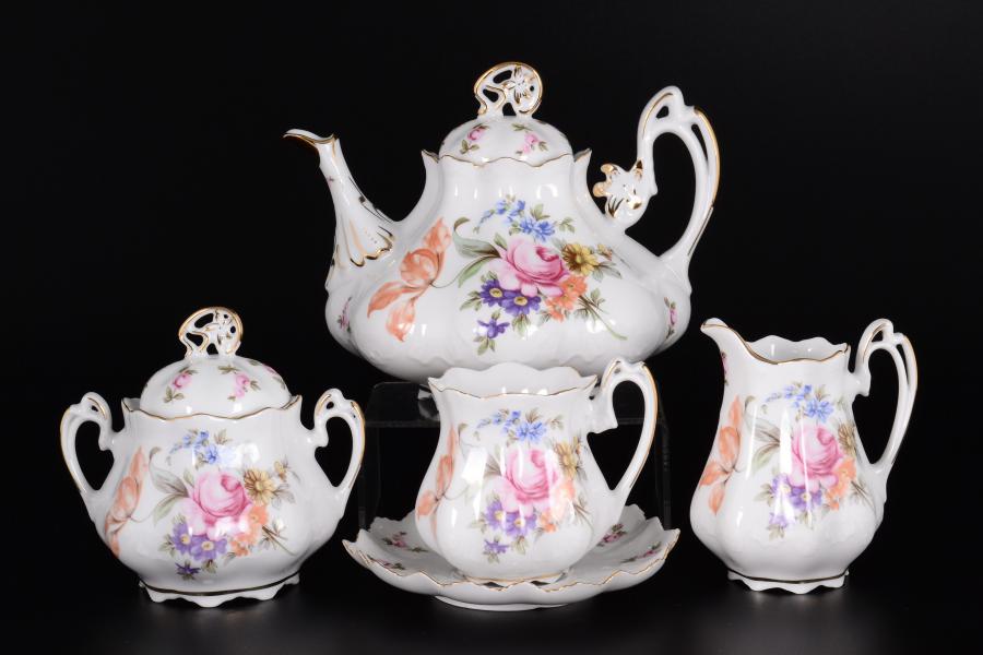 Фарфоровый чайный сервиз на 6 персон Корона Полевой цветок 15 предметов