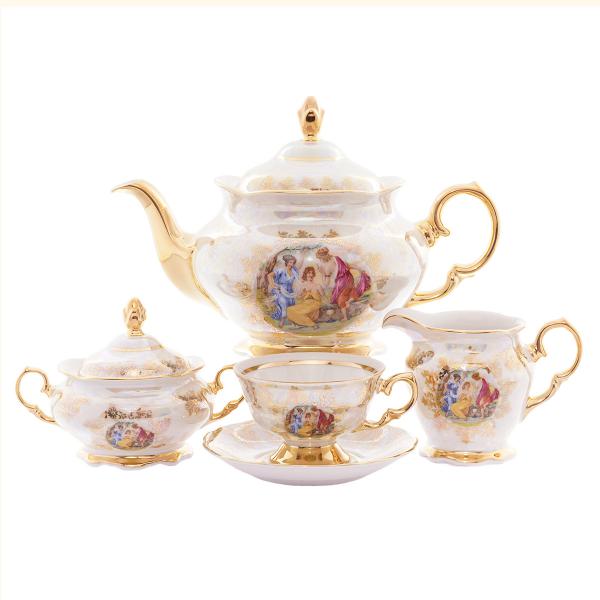 Фарфоровый чайный сервиз Queen's Crown Мадонна Перламутр 6 персон 15 предметов