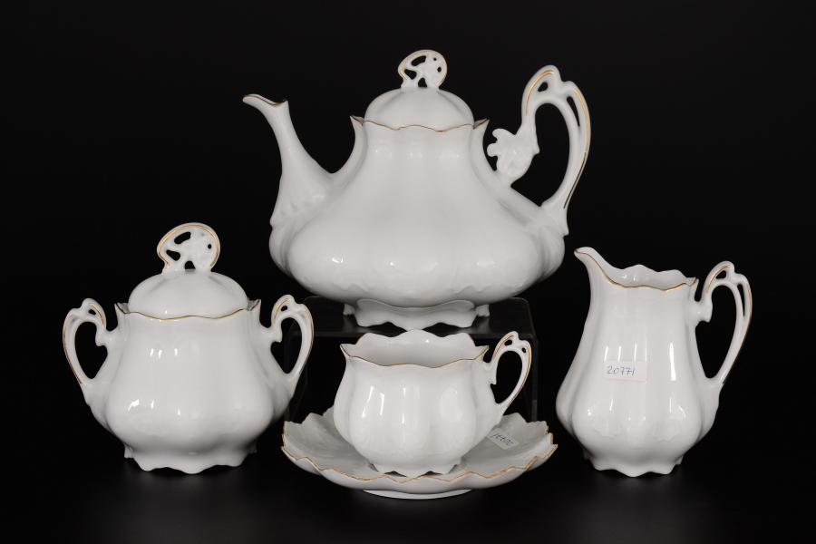 Фарфоровый чайный сервиз на 6 персон 15 предметов Queen's Crown Белый узор Корона