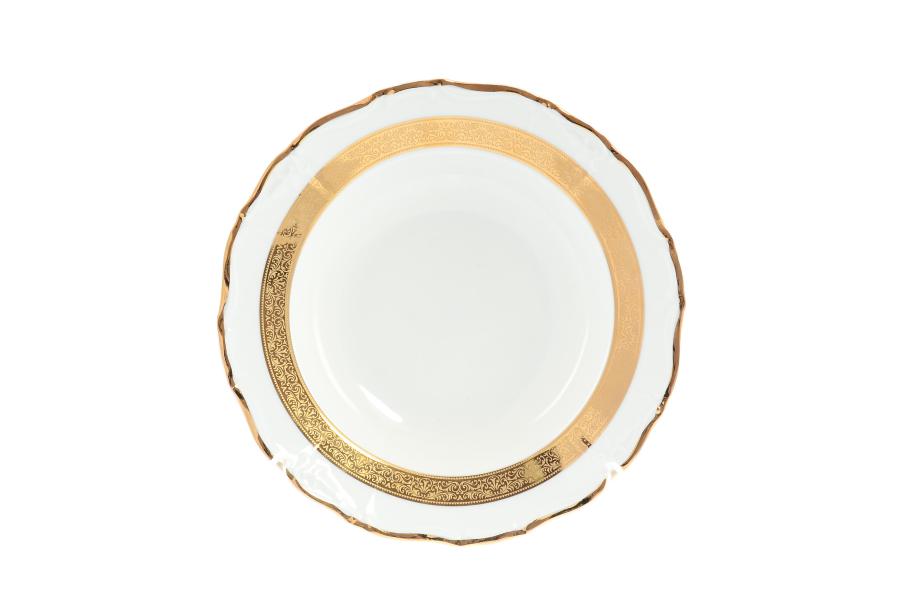 Комплект глубоких тарелок из фарфора Thun Мария Луиза золотая лента 23 см(6 шт)