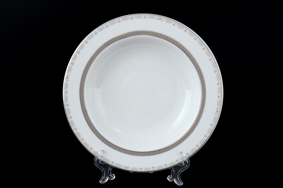 Комплект глубоких тарелок из фарфора Thun Опал Платиновая лента 22см (6 шт)