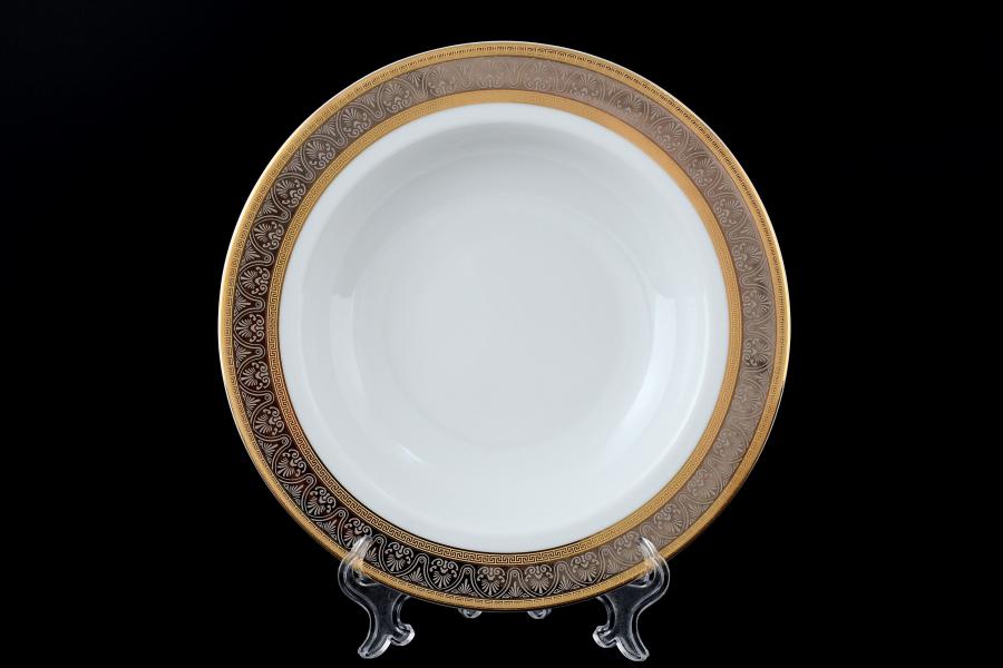 Комплект тарелок глубоких Thun Опал широкий кант платина золото 22 см(6 шт)