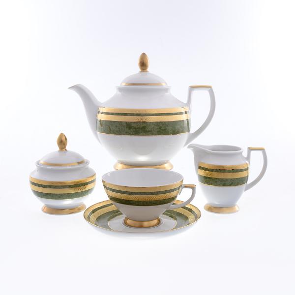 Фарфоровый чайный сервиз Falkenporzellan Green Gold 6 персон 17 предметов