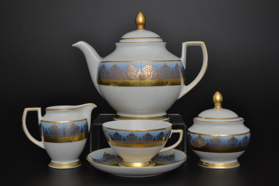 Фарфоровый чайный сервиз на 6 персон 17 предметов Mrakesh Blue Gold