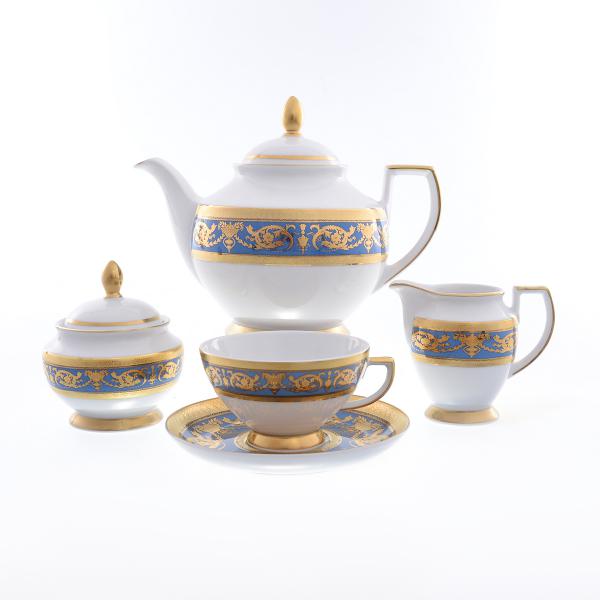 Фарфоровый чайный сервиз Falkenporzellan Imperial Blue Gold 6 персон 17 предметов
