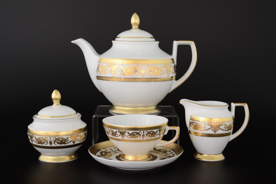 Фарфоровый чайный сервиз Falkenporzellan Imperial White Gold 6 персон 17 предметов