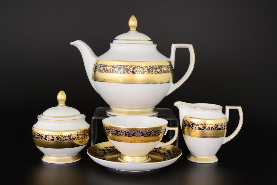 Фарфоровый чайный сервиз на 6 персон 17 предметов Royal Cobalt Gold