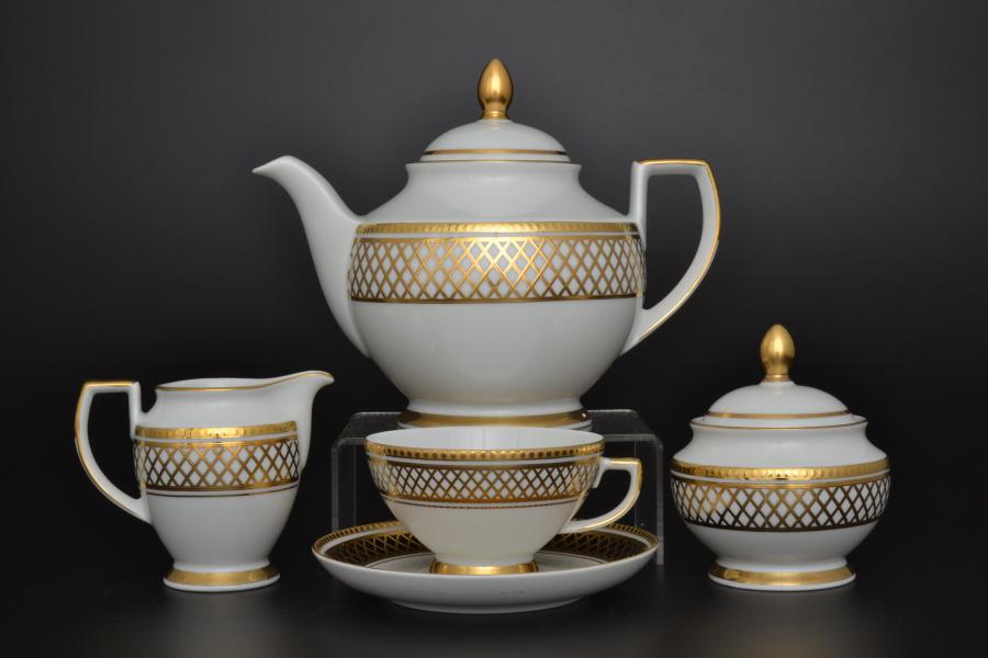 Фарфоровый чайный сервиз на 6 персон 17 предметов St. Peterburg Gold