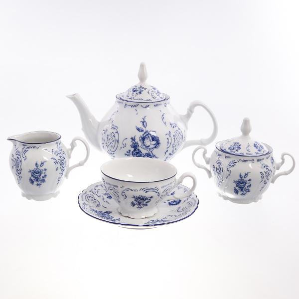 Фарфоровый чайный сервиз на 6 персон Bernadotte Синие розы 17 предметов