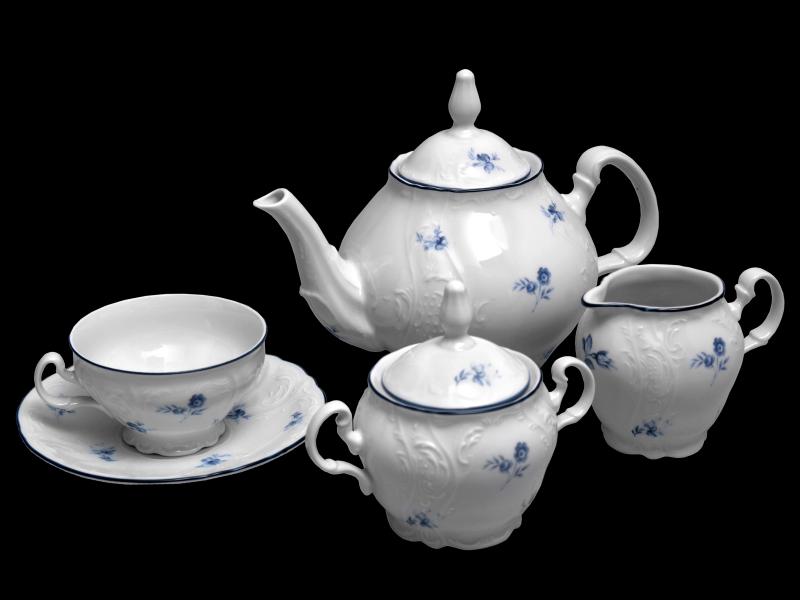 Фарфоровый чайный сервиз на 6 персон 17 предметов Бернадотт Синий цветок