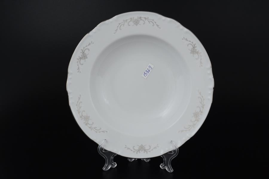 Комплект тарелок глубоких 23 см Констанция Серый орнамент Отводка платина (6 шт)