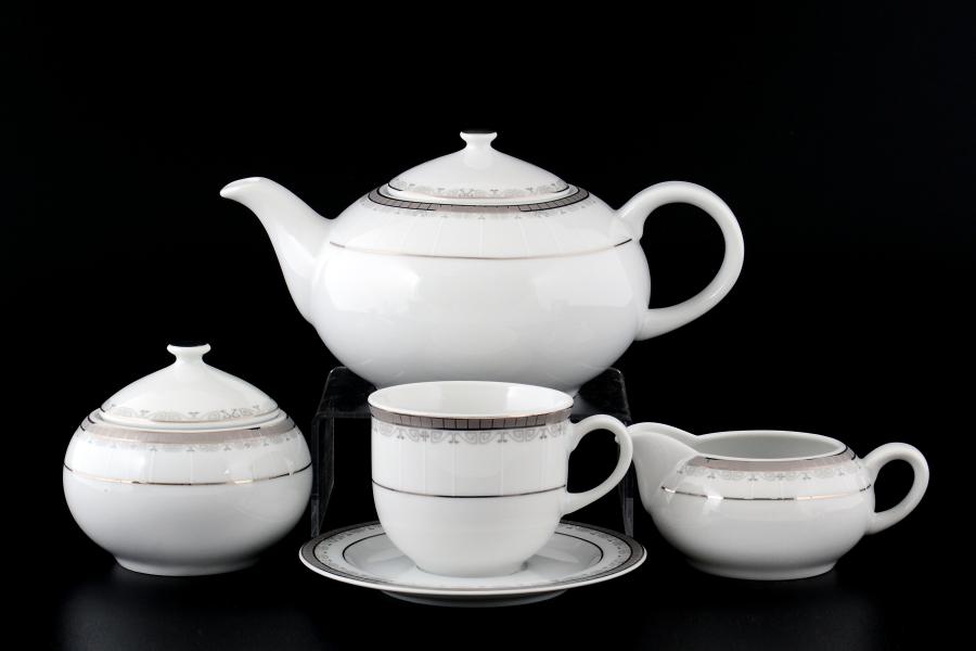 Фарфоровый чайный сервиз на 6 персон 17 предметов Опал Платиновая лента