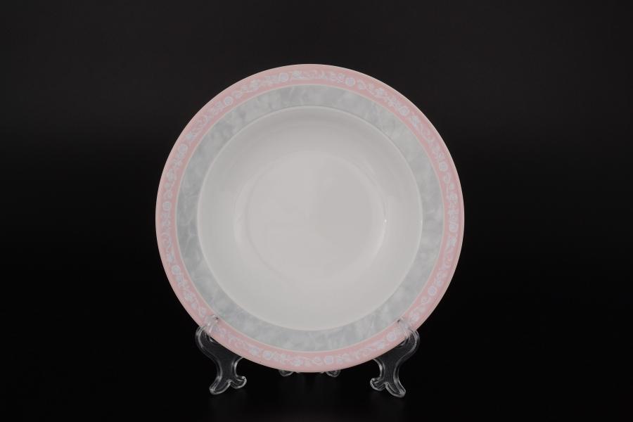 Комплект тарелок глубоких 22 см Яна Серый мрамор с розовым кантом (6 шт)