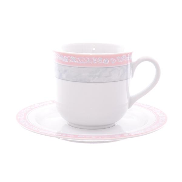 Комплект чайных пар 215 мл Яна Серый мрамор с розовым кантом (6 пар)