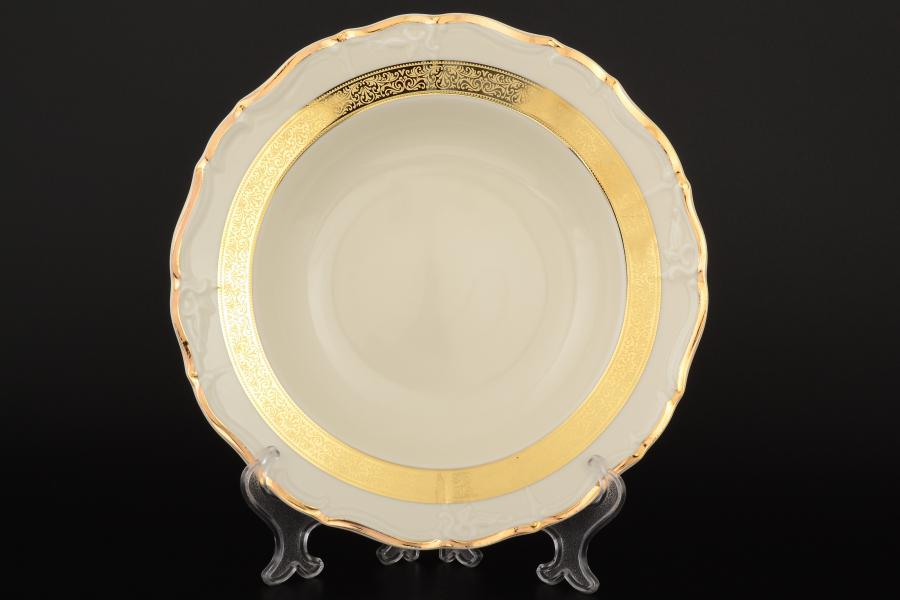 Комплект глубоких тарелок из фарфора Thun Мария Луиза золотая лента Ivory 23см (6 шт)