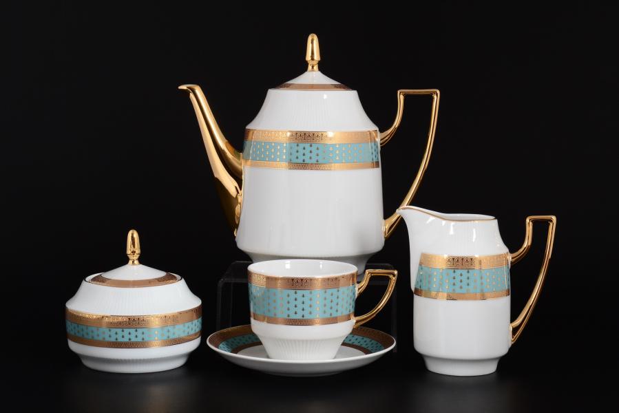 Фарфоровый чайный сервиз на 6 персон 17 предметов Луиза Мантия голубая
