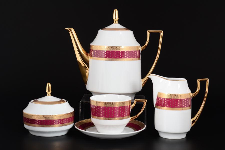 Фарфоровый чайный сервиз Thun Луиза Мантия Бордо 6 персон 17 предметов