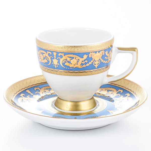 Фарфоровый Комплект кофейных пар Falkenporzellan Imperial Blue Gold 110мл(6 пар)