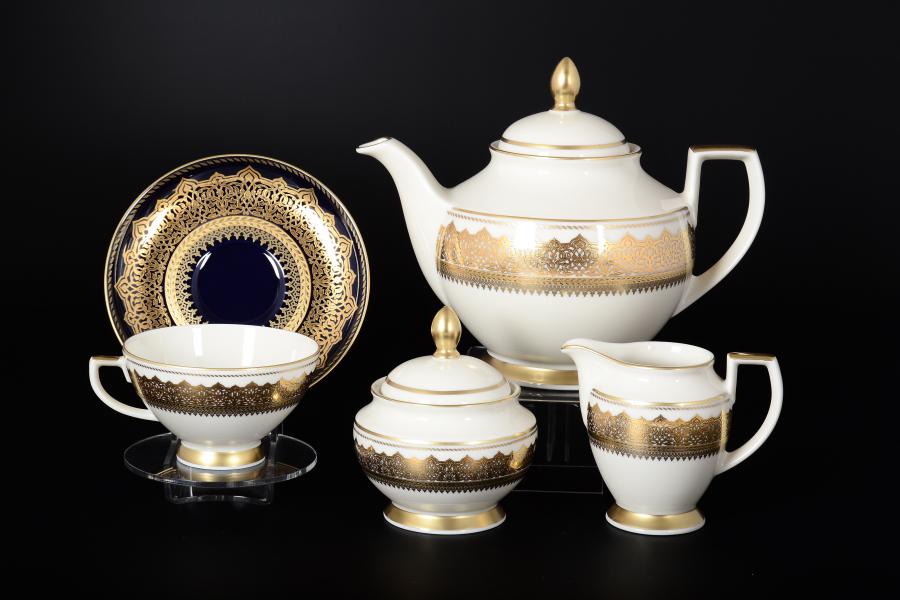 Фарфоровый чайный сервиз Falkenporzellan Agadir Cobalt Gold 6 персон 17 предметов