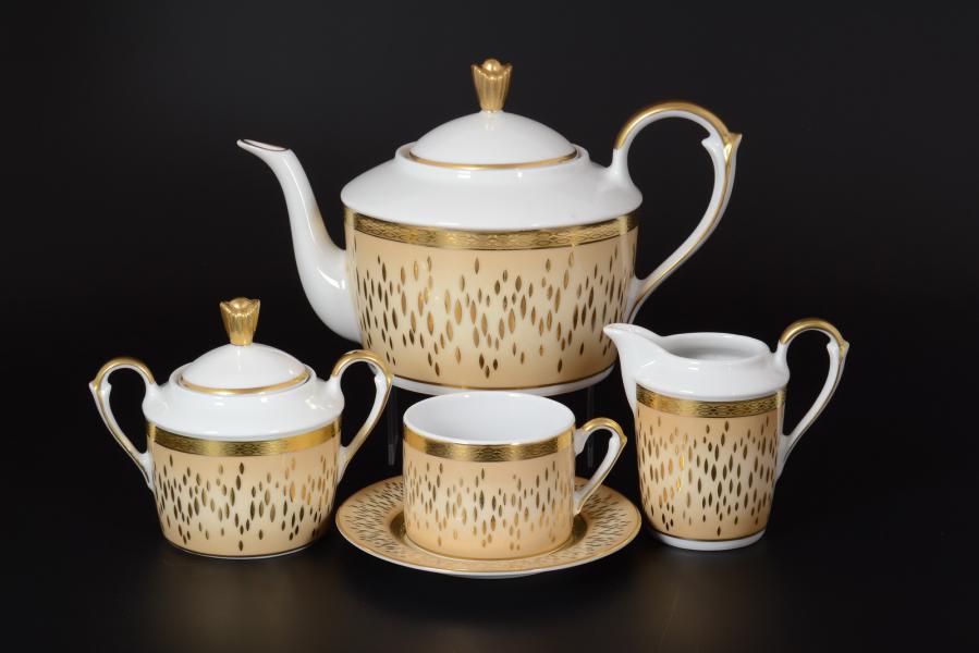 Фарфоровый чайный сервиз на 6 персон 17 предметов RIALTO CREME Gold