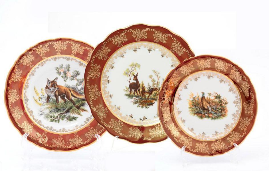 Комплект тарелок 18 предметов  Queen's Crown Охота красная Корона