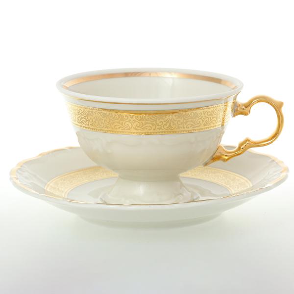 Комплект чайных пар Thun Мария Луиза Золотая лента Ivory 220мл (6 пар)