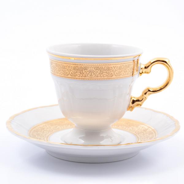 Фарфоровый Комплект кофейных пар Thun Мария Луиза золотая лента 120 мл(6 пар)