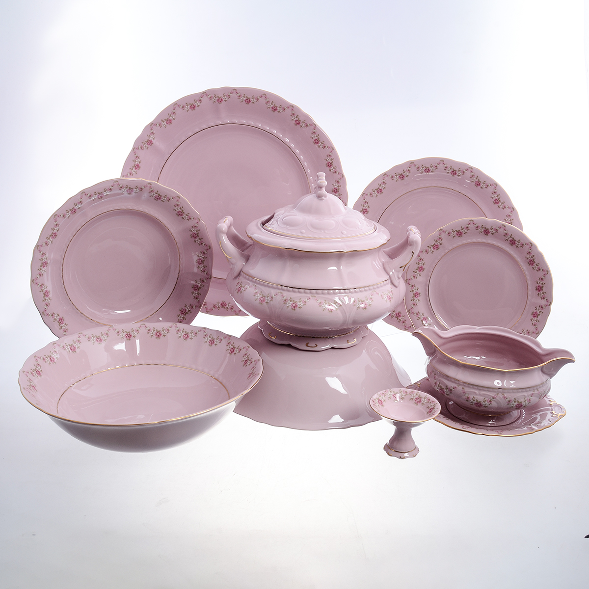 Обеденный сервиз на 6 персон 25 предметов Соната Мелкие цветы Розовый фарфор