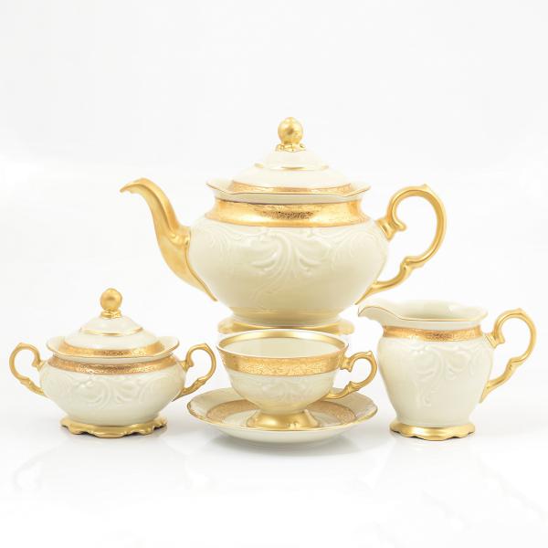 Фарфоровый чайный сервиз на 6 персон 17 предметов Матовая лента Слоновая кость Sterne porcelan