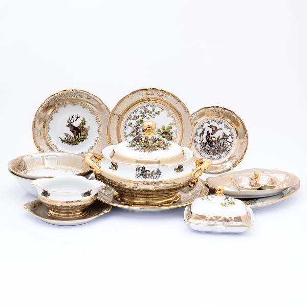 Обеденный сервиз на 6 персон 27 предметов Охота Бежевая Sterne porcelan