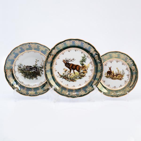 Комплект тарелок Queen's Crown Корона Охота зеленая 18 предметов
