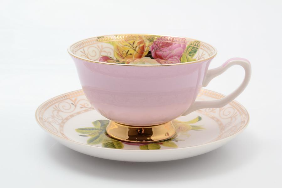 Комплект чашка с блюдцем 220 мл 2 предмета Радуга pink (кор-24наб)