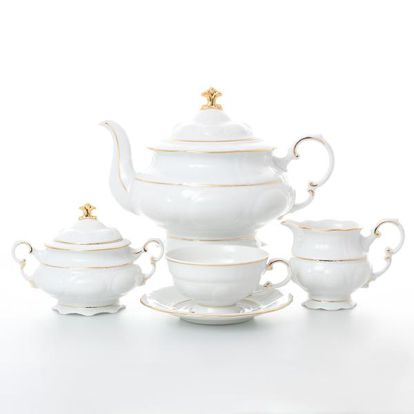 Фарфоровый чайный сервиз на 6 персон 17 предметов Leander Соната Отводка золото