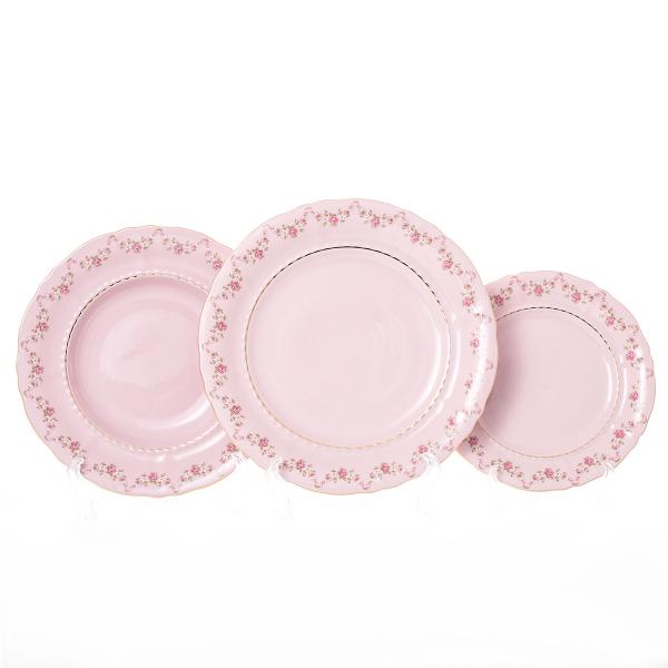 Комплект тарелок Leander Соната Мелкие цветы Розовый фарфор 18 предметов
