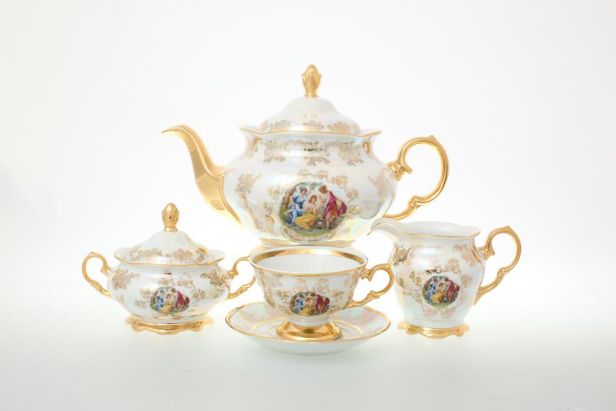 Фарфоровый чайный сервиз на 6 персон 17 предметов Мадонна Перламутр Sterne porcelan