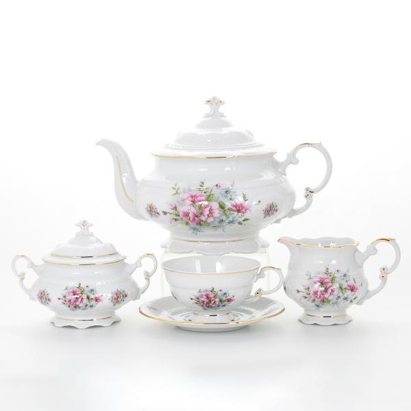 Фарфоровый чайный сервиз Leander Соната Розовые цветы 6 персон 17 предметов