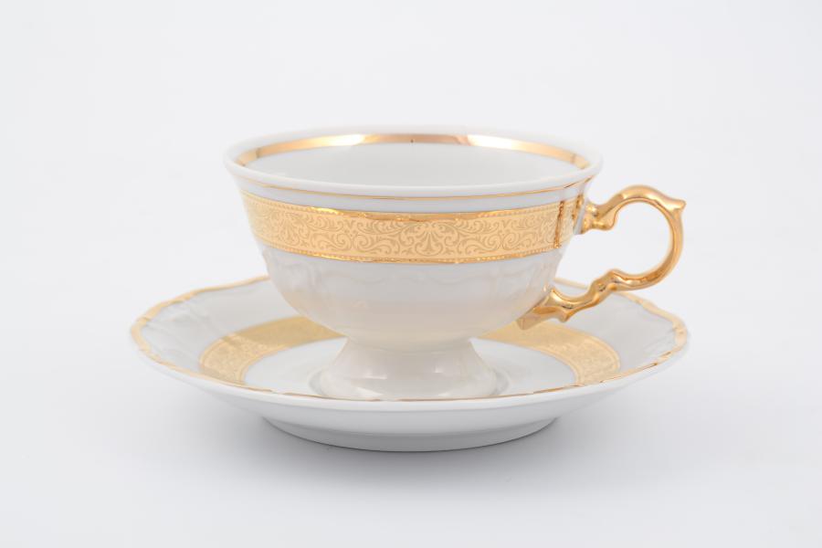 Фарфоровый Комплект кофейных пар Thun Мария Луиза золотая лента 155 мл(6 пар)