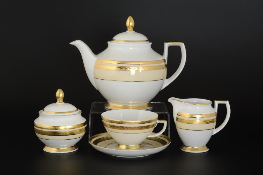 Фарфоровый чайный сервиз на 6 персон 17 предметов 9039 CREME Gold