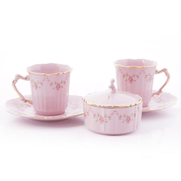 Комплект для чая Leander Соната Мелкие цветы Розовый фарфор 6  предметов