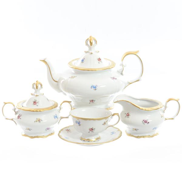 Фарфоровый чайный сервиз Queen's Crown Мелкие цветы 6 персон 17 предметов