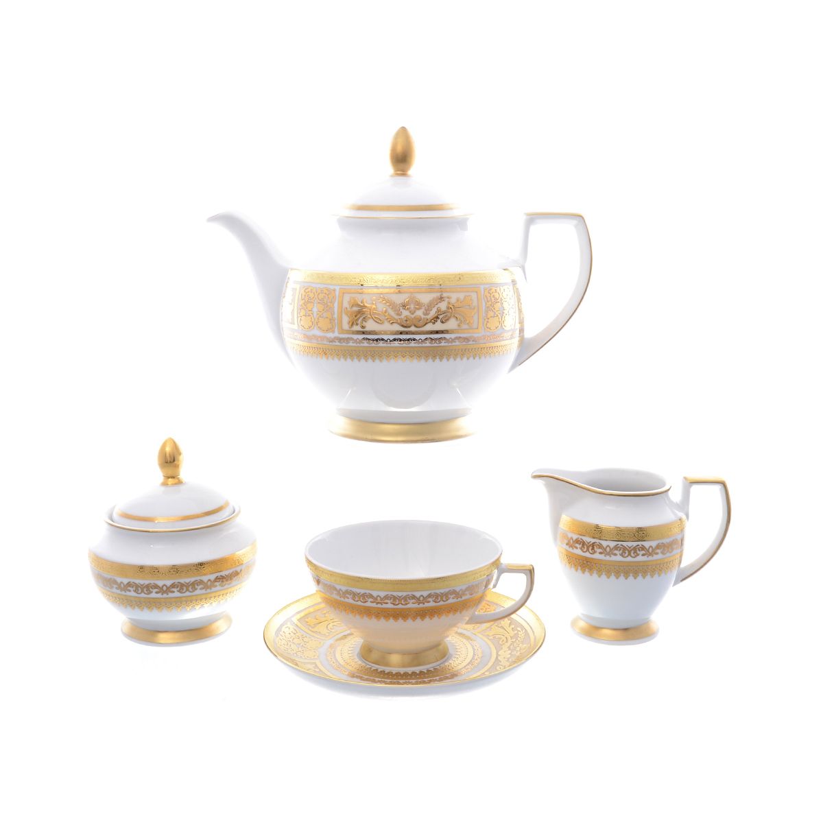 Фарфоровый чайный сервиз на 6 персон Falkenporzellan Diadem White Creme Gold 15  предметов