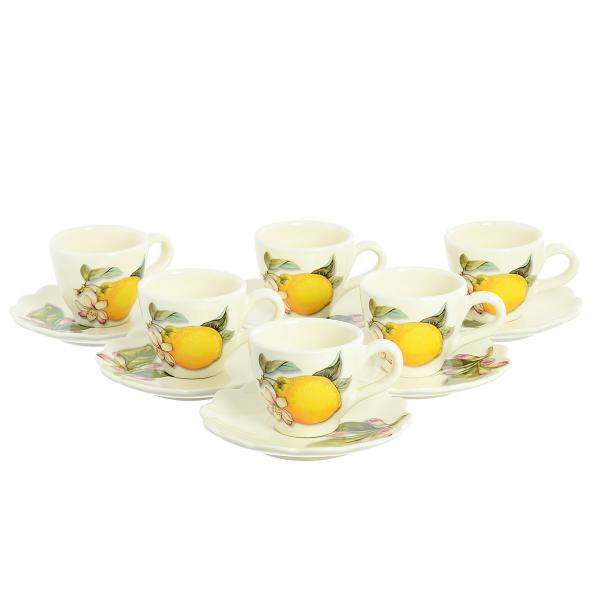Фарфоровый Комплект кофейных пар Caroline Artigianato Лимон 6 чашек 6 блюдец 12 предметов